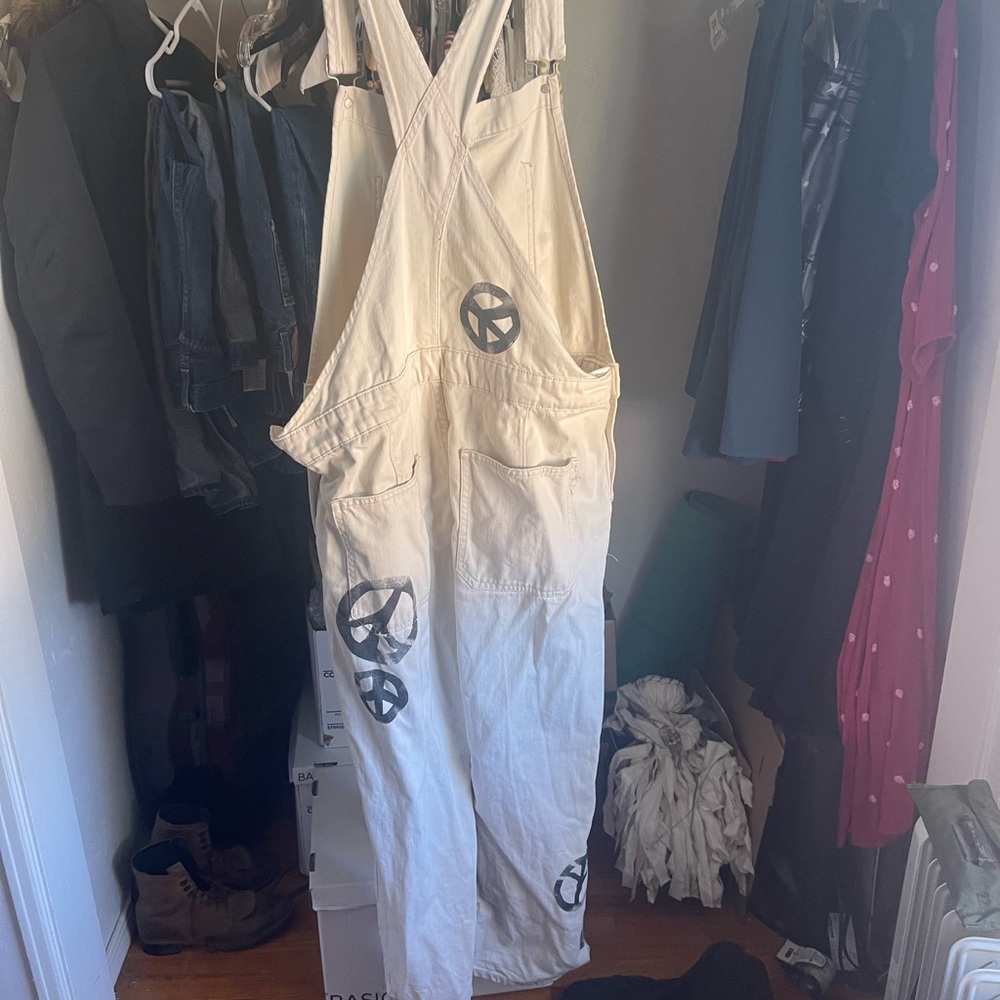 Free People Cream Cotton Peace Sign Overalls - Picture 2 of 2